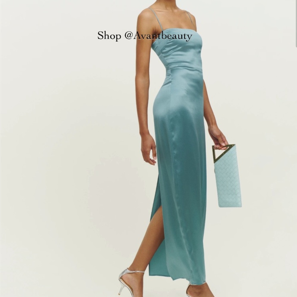 NWT reformation Frankie dress size 12 teal silk